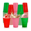 JarThenaAMCS 150Pcs Christmas Plastic Cups 16Oz Red Pink Green Disposable Drinking Cup Stackable Party Cups for Xmas Indoor Outdoor Event Supplies