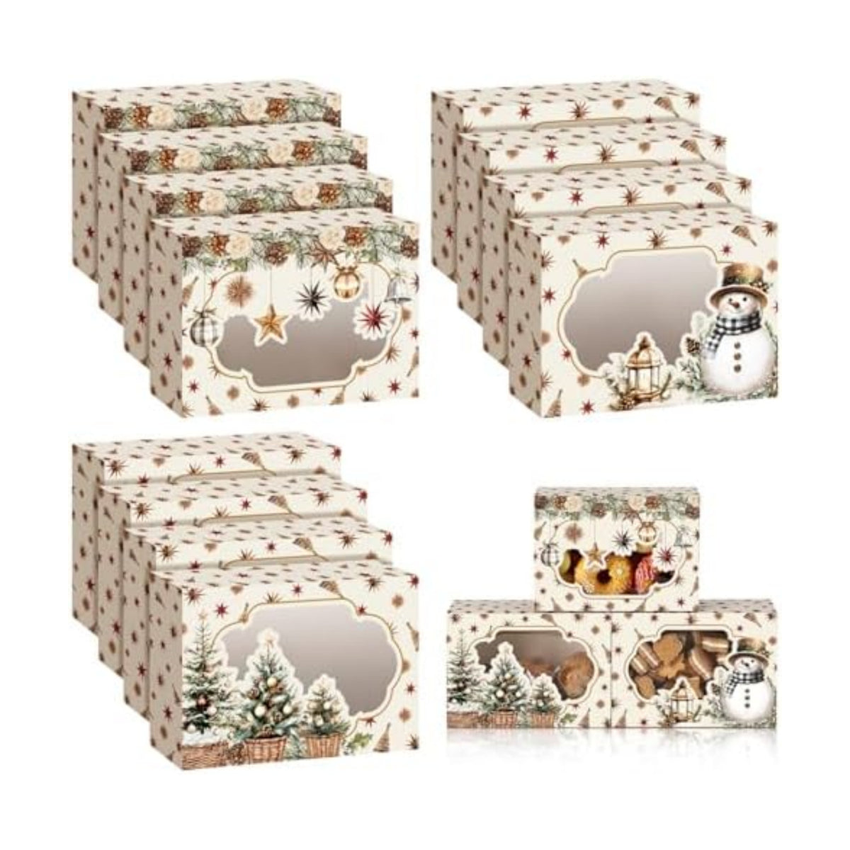 Eaasty 24 Pcs Christmas Cookie Boxes with Window Bulk, Neutral