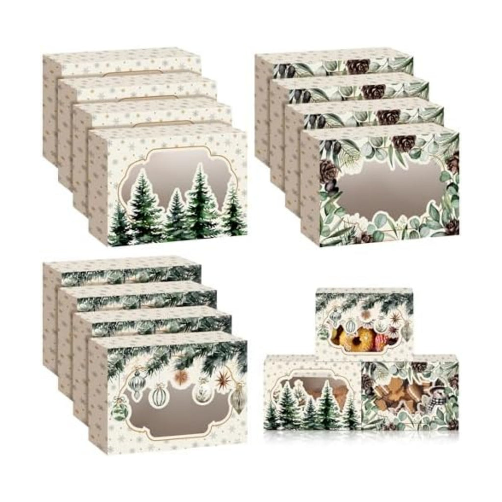 Eaasty 24 Pcs Christmas Cookie Boxes with Window Bulk, Green