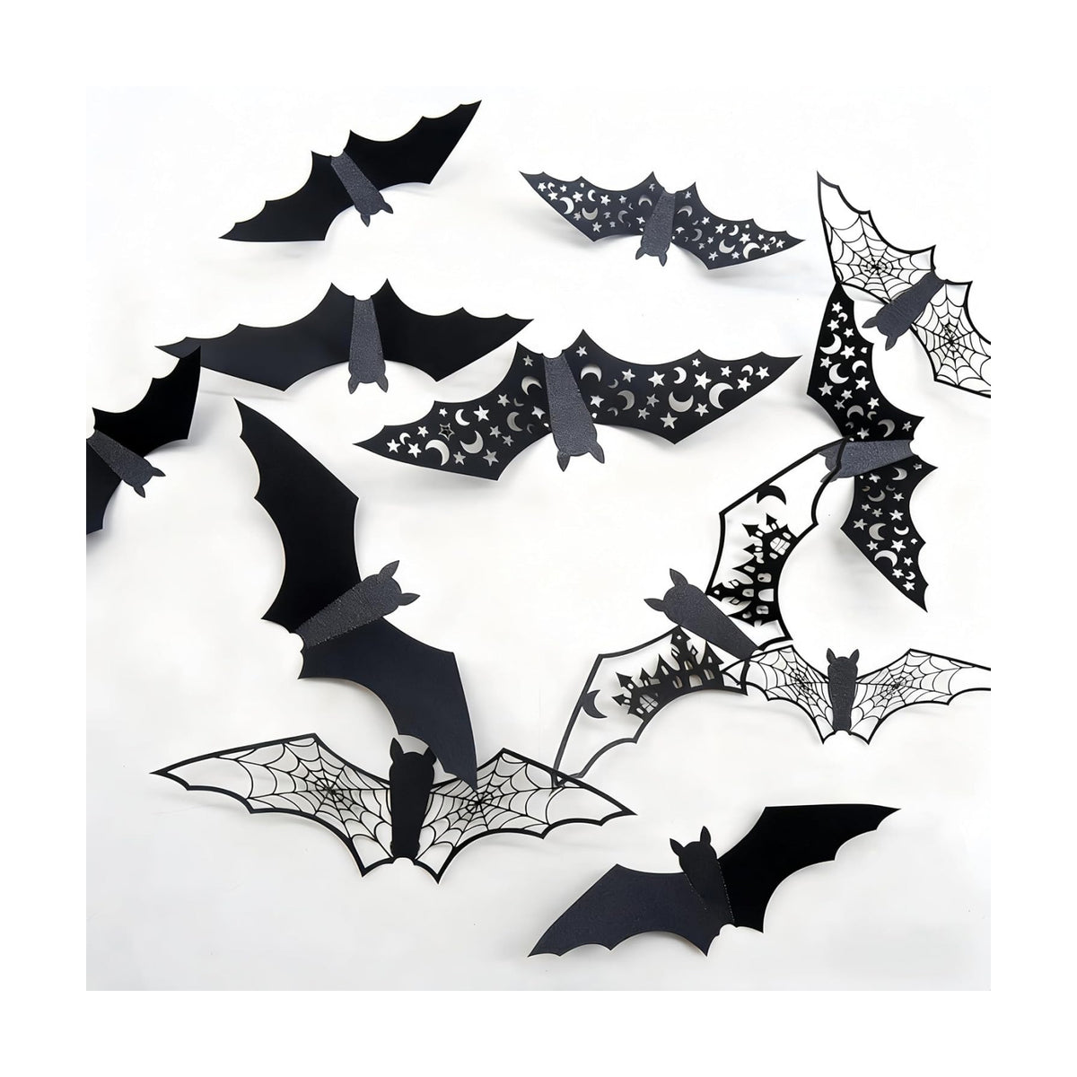 24Pcs Large Halloween Bats Wall Decorations Bats Wall Stickers 3D Self-Adhesive PVC Bats Wall Decals Removable Hollow Bats Window Stickers Walls Clings Decorations for Halloween Party Indoor Supplies