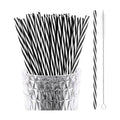 JANYUN 30 Pcs Halloween Straws Plastic, Reusable Black and White Straws