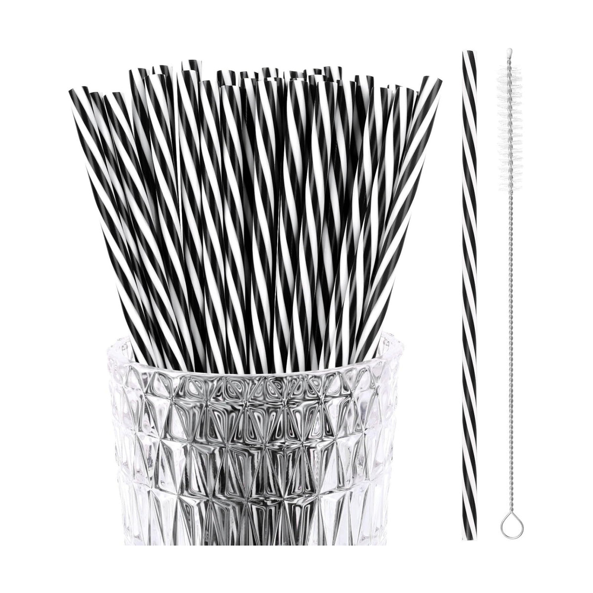 JANYUN 30 Pcs Halloween Straws Plastic, Reusable Black and White Straws