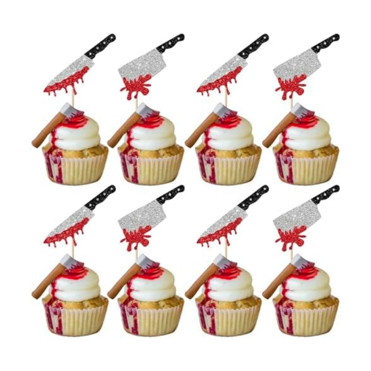 Rsstarxi 24 Pack Halloween Cupcake Toppers Horror Blood Knife Cupcake Picks Have a Killer Birthday Cake Decorations for Halloween Blood Knife Theme Birthday Party Decorations