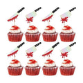 Rsstarxi 24 Pack Halloween Knife Cupcake Toppers Blood Knife Have a Killer Birthday Cupcake Picks Decorations for Horror Theme Birthday Halloween Party Cake Decorations