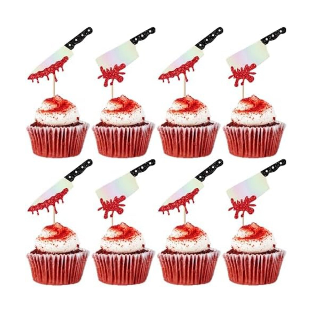 Rsstarxi 24 Pack Halloween Knife Cupcake Toppers Blood Knife Have a Killer Birthday Cupcake Picks Decorations for Horror Theme Birthday Halloween Party Cake Decorations