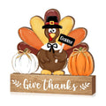 Thanksgiving Turkey Wooden Table Sign Decorations, Give Thanks Turkey Pumpkin with Raffia Bow Rustic, Autumn Harvest Fall Tiered Tray Centerpieces Tabletop Farmhouse Home Decor Gobble