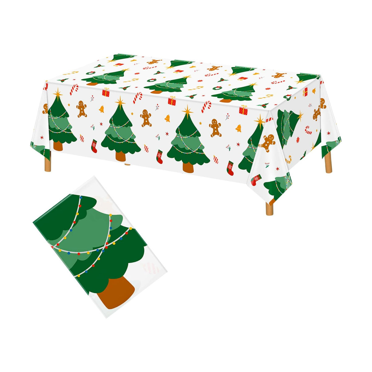 Hxezoc Disposable Plastic Christmas Tree Tablecloth, 54 x 108 Inches Christmas Party Table Cover for Xmas Winter Holiday New Year Home Dinner Decorations