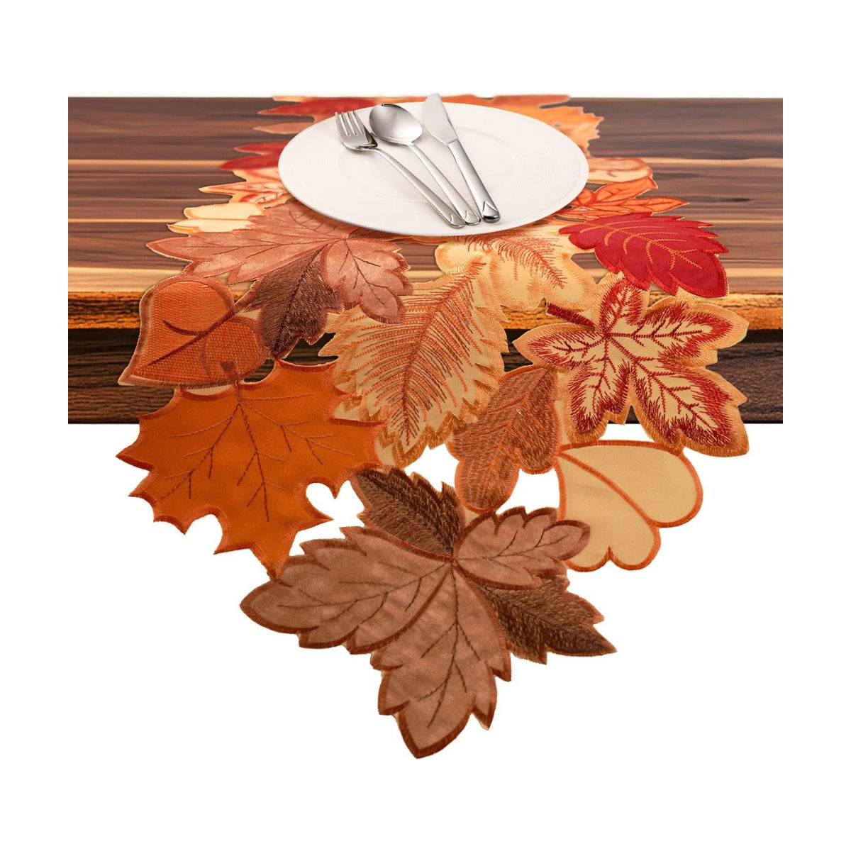 Fall Table Runner 36 Inches Long Autumn Maple Leaf Embroidered Runner