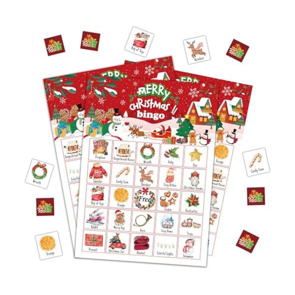 Christmas Bingo Game, Merry Christmas Party Games for Adults, Xmas Bingo Game Cards for Large Group Family Friends Activities, Winter Holiday Party Decor Supplies, 07