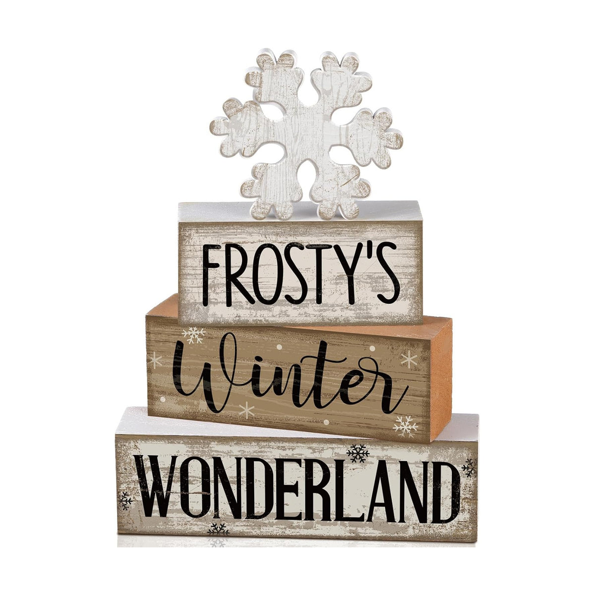 Lineshading 4 Pcs Winter Table Decorations Wooden Snowflake Decor Winter Tiered Tray Decor Rustic Snow Block Signs Gift Farmhouse Snowflake Table Centerpiece for Wonderland Party Kitchen Home