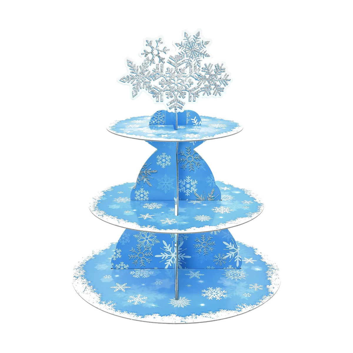 Gistome 3-Tier Snowflake Cupcake Stand – Winter Wonderland Dessert Display Holder for Christmas Party Table, Frozen-Themed Birthdays, and Holiday Decorations