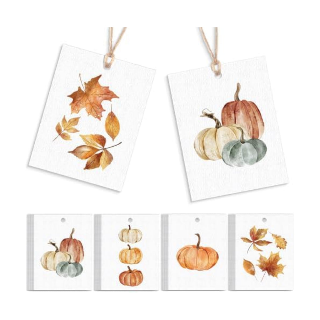 Tenceur 50 Set Fall Pumpkin Gift Tags with Strings, Thanksgiving Label