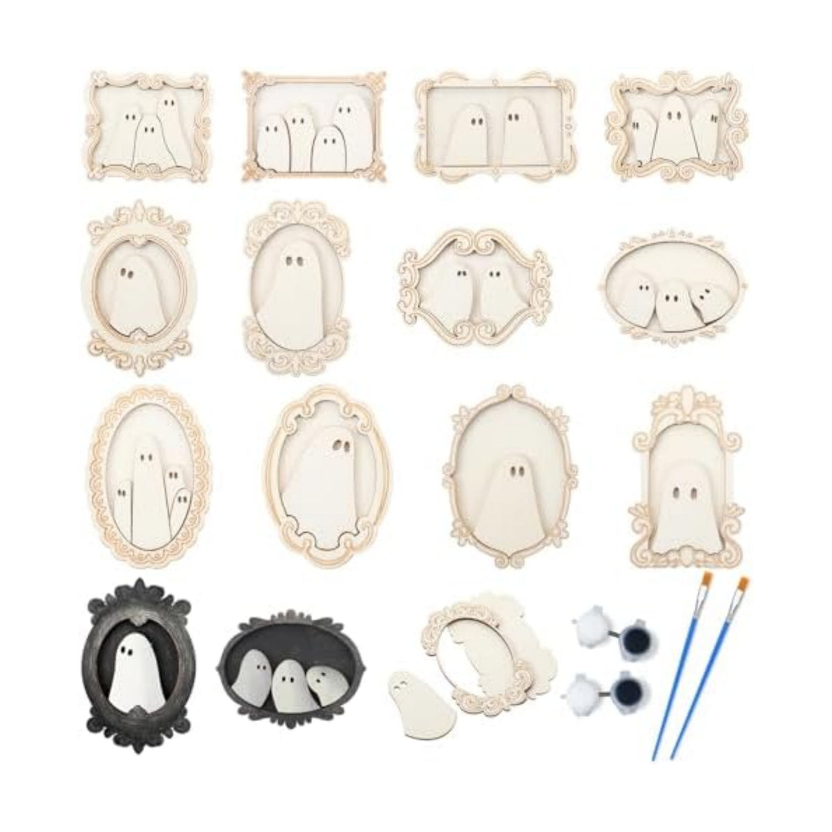 Simgoing 12 Set Adult Halloween Craft, Wood Ghost DIY Frame, Cute Style