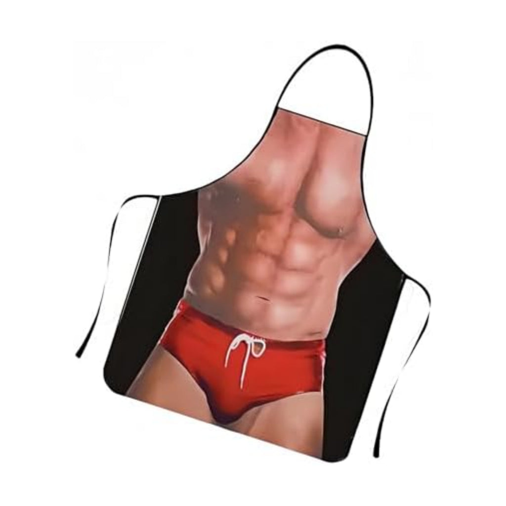 Hilarious Muscle Man Apron for Men - Adjustable Waterproof BBQ Apron, White Elephant Present for Husband and Dad