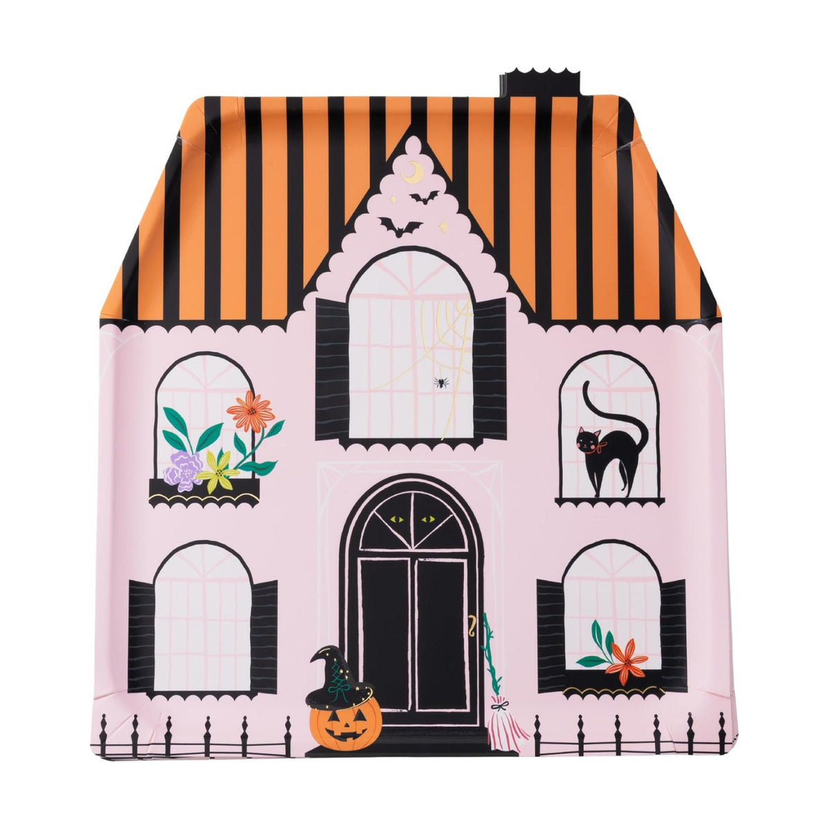 Bonjour Fête Pink Haunted House Large Plates, Pack of 8, 10.5"