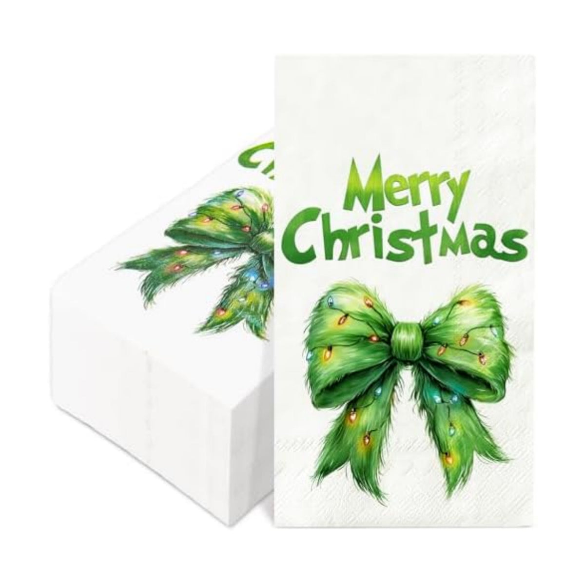 JarThenaAMCS 100 Pcs Christmas Guest Napkins Green Bow Disposable Paper Napkin Dinner Hand Napkins for Xmas Kitchen Home Bathroom Party Supplies Table Decor
