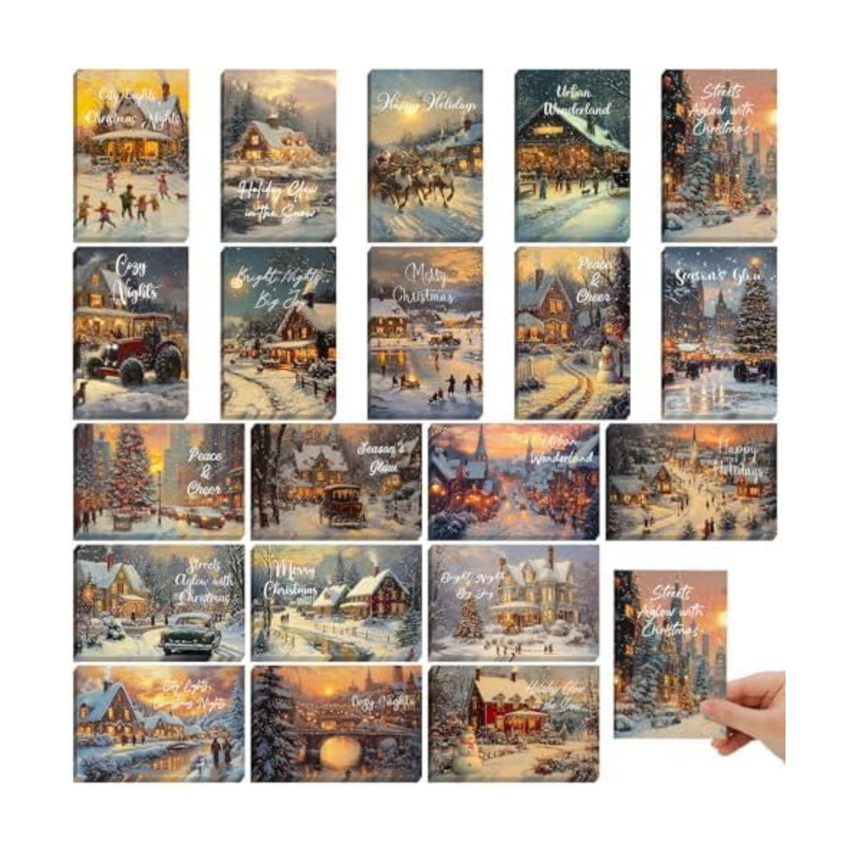 Nuanchu 80 Pcs Vintage Christmas Cards Bulk 4 x 6 Inch City Snow Scene Postcards Retro Winter Blank Greeting Cards for Xmas Holiday Party Home Friends Family