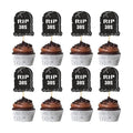 Ercadio 24Pcs Glitter Black Rip 30s Cupcake Topper Tombstone Cupcake Picks for Funeral 40th Birthday Anniversary Cupcake Decorations Rip to My Youth Emo Party Decorations