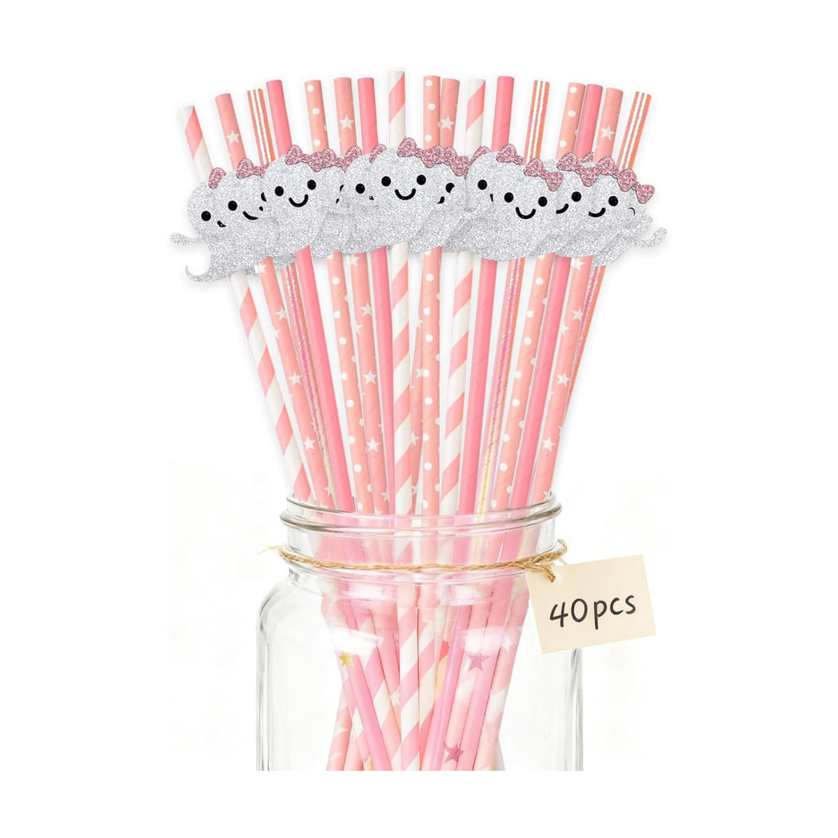 40Pcs Pink Halloween Paper Straws Cute Glitter Ghosts Girly Halloween Disposable Striped Wavy Dot Straws Bulk for Halloween Baby Shower Birthday Party Favors Supplies