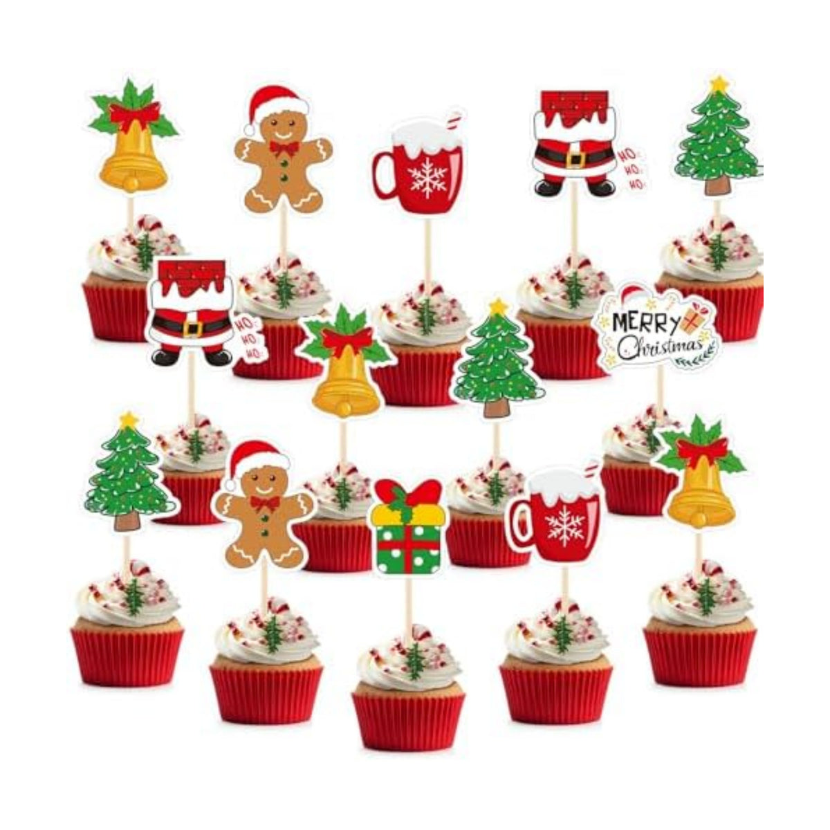 NACHLYNN 70pcs Merry Christmas Cupcake Toppers Holiday Party Fruit Cake Decoration Favors