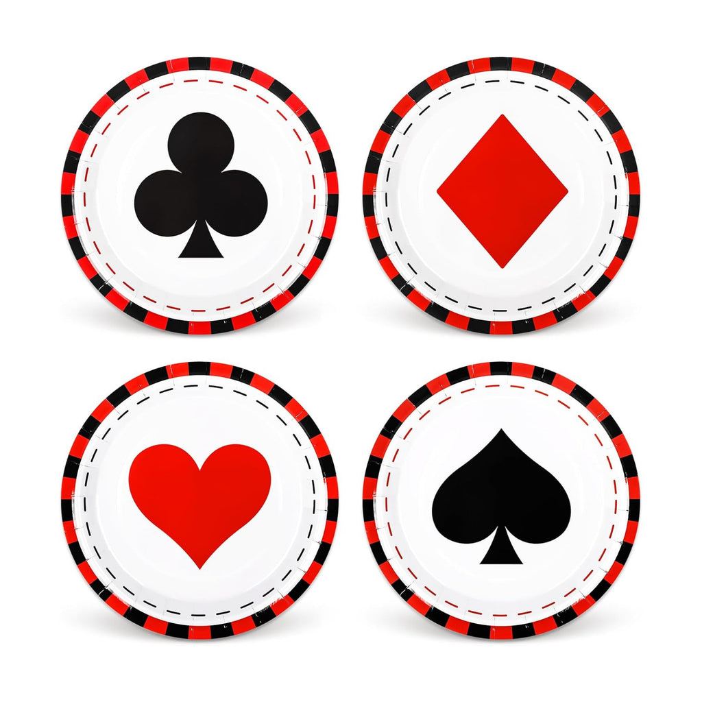 Whaline 40 Pcs Casino Party Paper Plates for Las Vegas Themed Party Supplies Poker Event Game Disposable Plates 4 Designs Tableware for Casino Night Birthday Poker Club Supplies Table Decor, 9 In