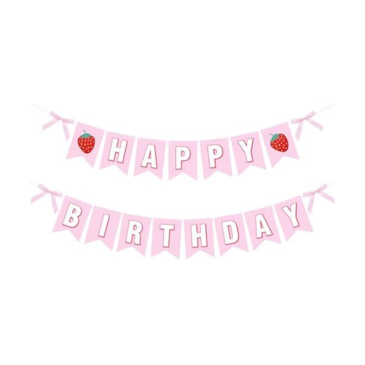 Strawberry Happy Birthday Banner Decorations, Pre-Strung Letter Garland with Berry Accents for Girls Birthday Party, Baby Shower, Indoor Outdoor Wall Decor and Photo Backdrop, Pink