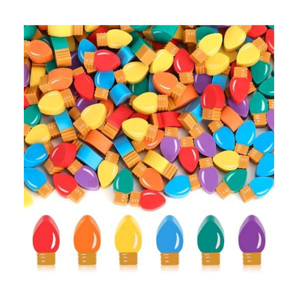 JUNEBRUSHS 150Pcs Christmas Erasers for Bulk, Cute Mini Light Bulb Erasers
