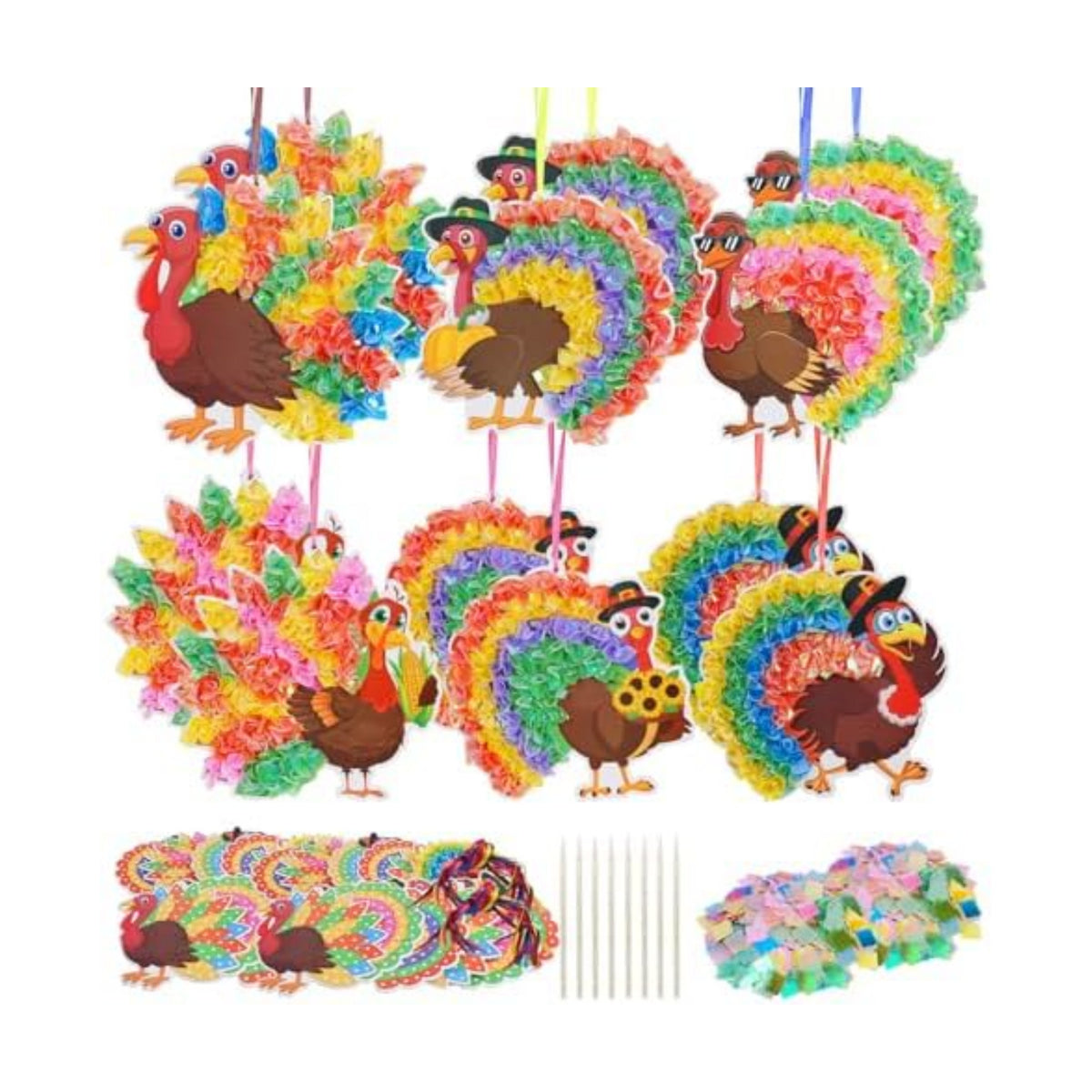 Fennoral 24 Pack Thanksgiving Turkey Crafts Kit for Kids Make You Own Turkey Poke in Arts and Crafts DIY for Boys Girls Classroom Activities Fall Decoration