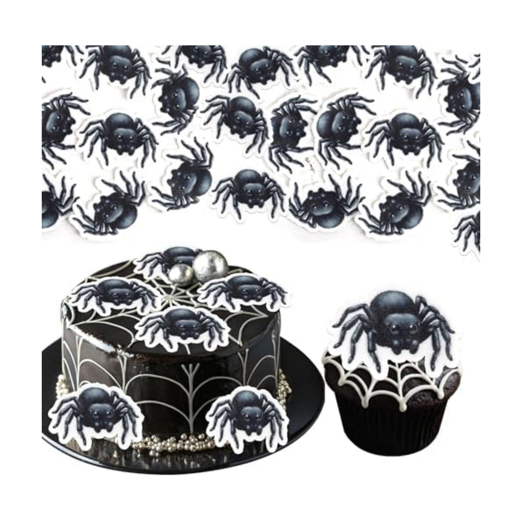 60 PCS Edible Halloween Spider Cupcake Toppers Wafer Paper Black Horror Spider Cupcake Picks Edible Halloween Party Decorations for Baby Shower Birthday Party Cake Food Decorations Supplies