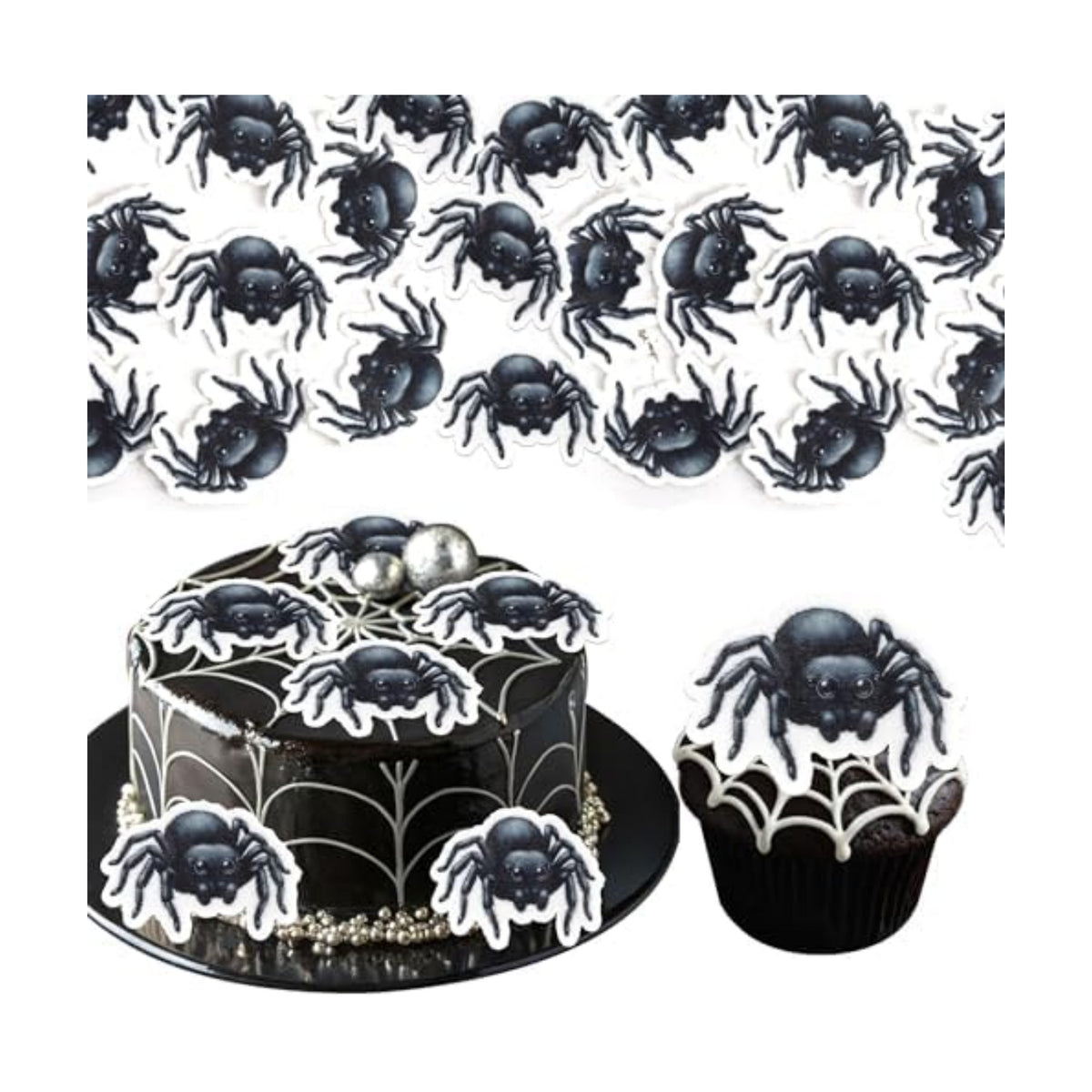 60 PCS Edible Halloween Spider Cupcake Toppers Wafer Paper Black Horror Spider Cupcake Picks Edible Halloween Party Decorations for Baby Shower Birthday Party Cake Food Decorations Supplies