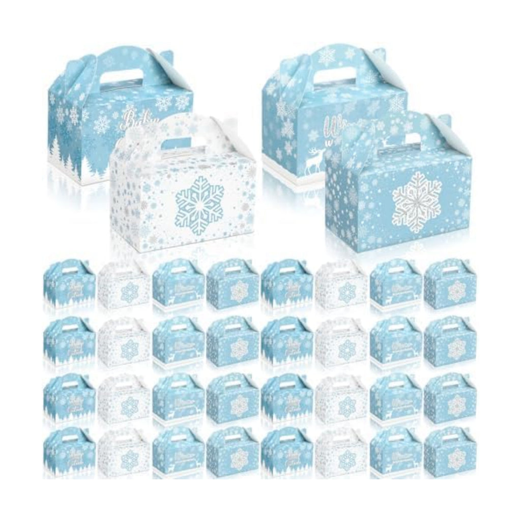 Dunzoom 24 Pcs Winter Snowflakes Boxes for Treats Goodie Cookie Winter Favor Boxes Wonderland Snowflakes Container for Holiday Wonderland Party Supplies
