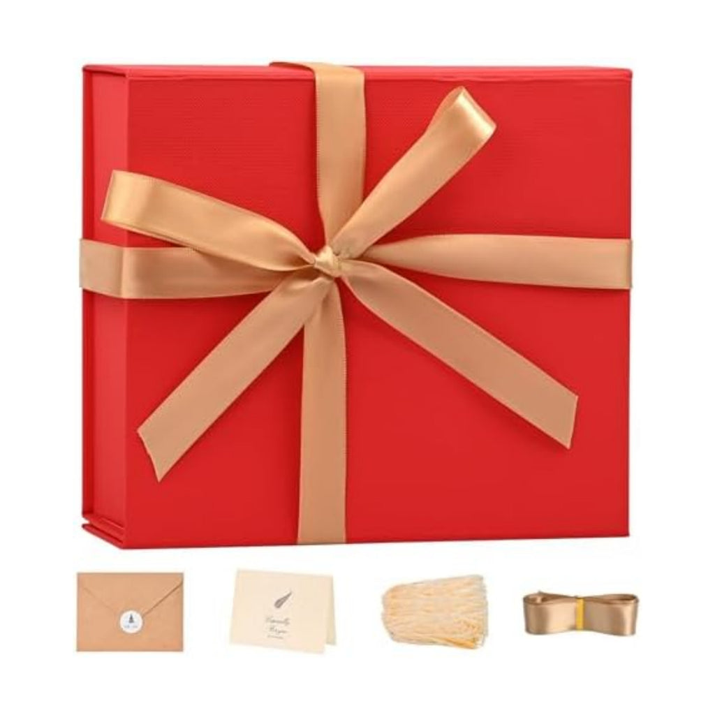 LIFELUM Red Gift Box for Christmas with Magnetic Lid, 8"x7"x3"