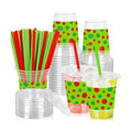 Whaline 50 Pack Green Christmas Plastic Cups with Lids Straws Red Green Polka Dot Clear Plastic Cups 12oz Holiday Disposable Cold Beverage Drinking Cup for Xmas Winter Party Supplies