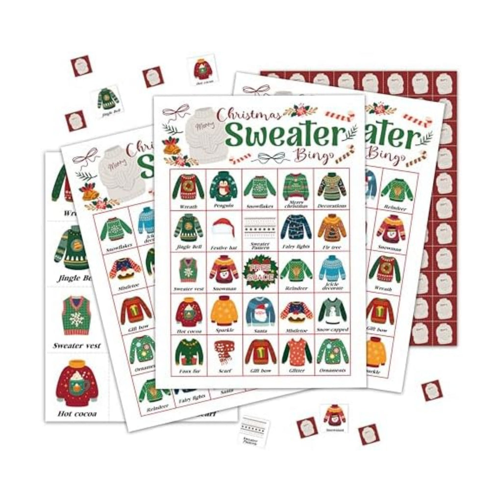 Christmas Sweater Bingo Games for Family Friends, Sweaters Games for Adults, Sweater Party Decor Supplies Favors, Merry Christmas Holiday Game for Indoor, 24 Players Game Cards -11