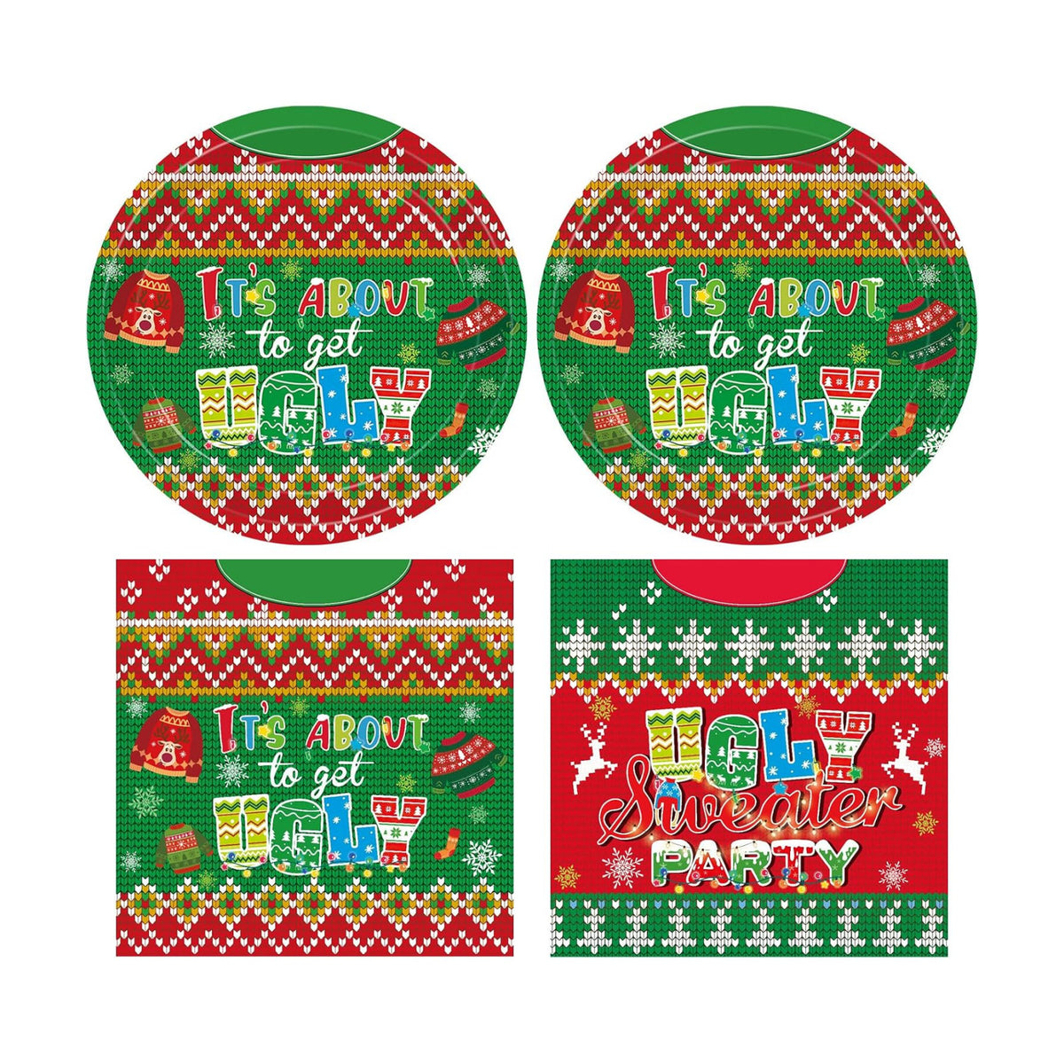 Ugly Sweater Party Decorations- 40 PCS Christmas Party Supplies Disposable Tableware Set Include Ugly Sweater Party Plates and Napkins,Xmas Tacky Sweater Decor Holiday Party Serves 20 Guests