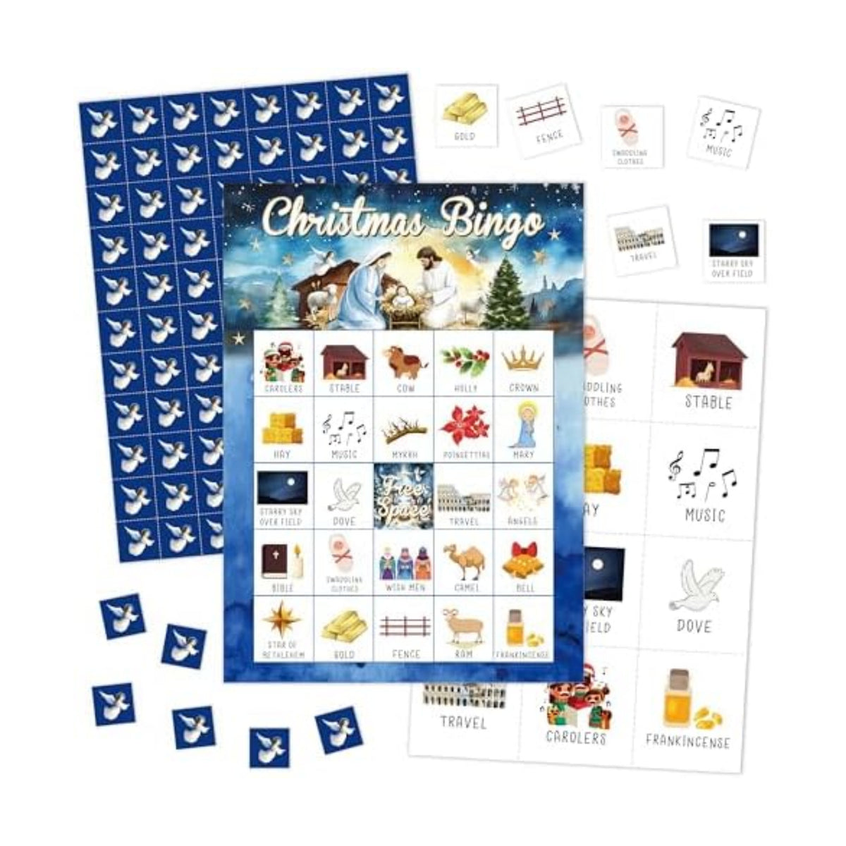 Christmas Nativity Bingo Games for Adults, Winter Christian Bingo Cards for Party, Religious Xmas Party Decor Favors Supplies, Christmas Game for Family Friends, Holiday Games for 24 Players -15