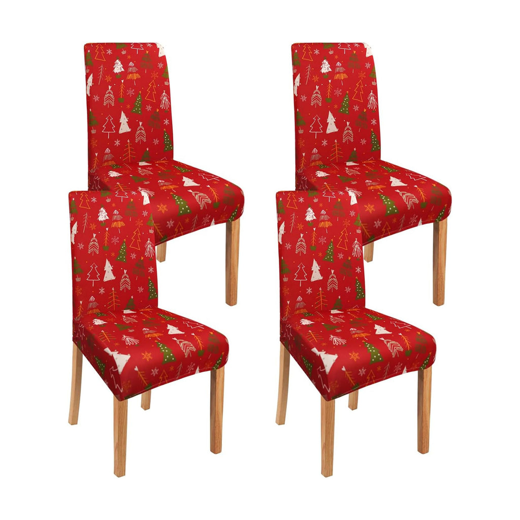 Red Christmas Chair Covers Set of 4,Winter Christmas Tree Snowflake Elk Chair Protectors,Elastic Removable Washable Dining Chair Covers for Winter Christmas Kitchen Dining Room Holiday Decor