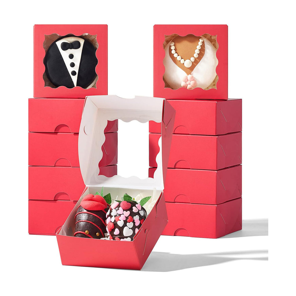 3.2x3.2x1.5 Inches 50PCS Mini Bakery Boxes with Window for Cookies, Soap, Chocolate Truffle, Donut, Macaron(Red)