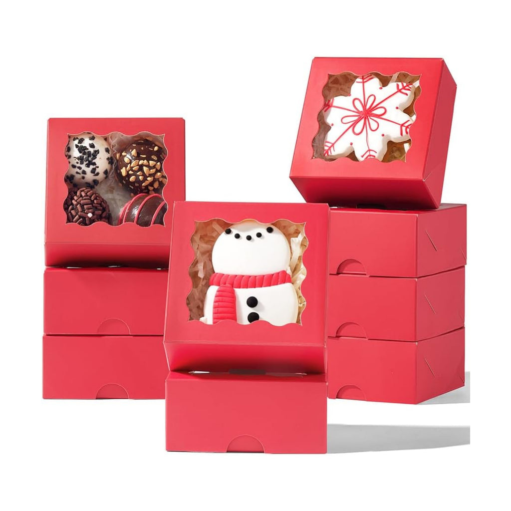 3.2x3.2x1.5 Inches 100PCS Chocolate Truffle Boxes Mini Bakery Boxes with Window for Cookies,Soap,Donut, Macaron,Brownie(Red)