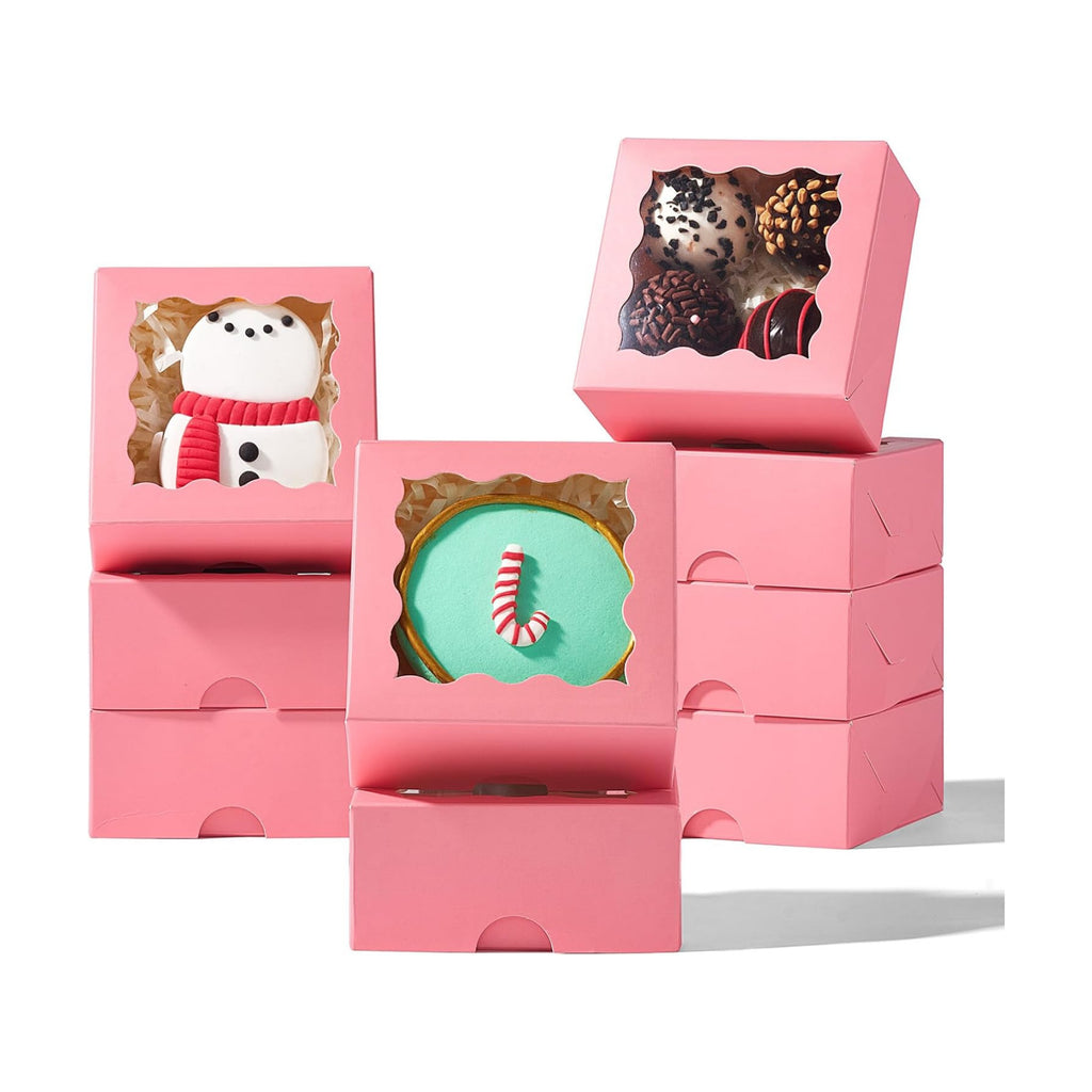 3.2x3.2x1.5 Inches 100PCS Chocolate Truffle Boxes Mini Bakery Boxes with Window for Cookies,Soap,Donut, Macaron,Brownie(Pink)