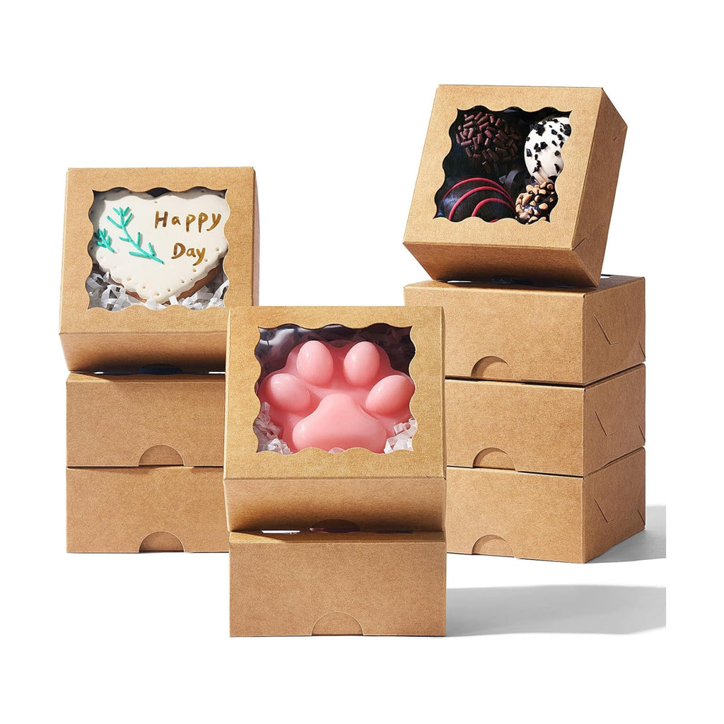 3.2x3.2x1.5 Inches 100PCS Chocolate Truffle Boxes Mini Bakery Boxes with Window for Cookies,Soap,Donut, Macaron,Brownie(Brown)