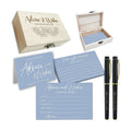 50Pcs Wedding Advice Cards with Wooden Box & 2 Black Pens - Minimalist Blue Bridal Shower Advice and Wishes for Mr & Mrs - Bridal Shower Game Decorations & Reception Party Supplies - A02