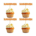 24Pcs Glitter Orange Summerween Cupcake Toppers Happy Summerween Birthday Cupcake Picks for Summer Halloween Birthday Cupcake Decorations Summer Holiday Party Decorations