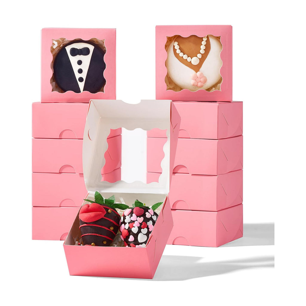 3.2x3.2x1.5 Inches 50PCS Mini Bakery Boxes with Window for Cookies, Soap, Chocolate Truffle, Donut, Macaron(Pink)