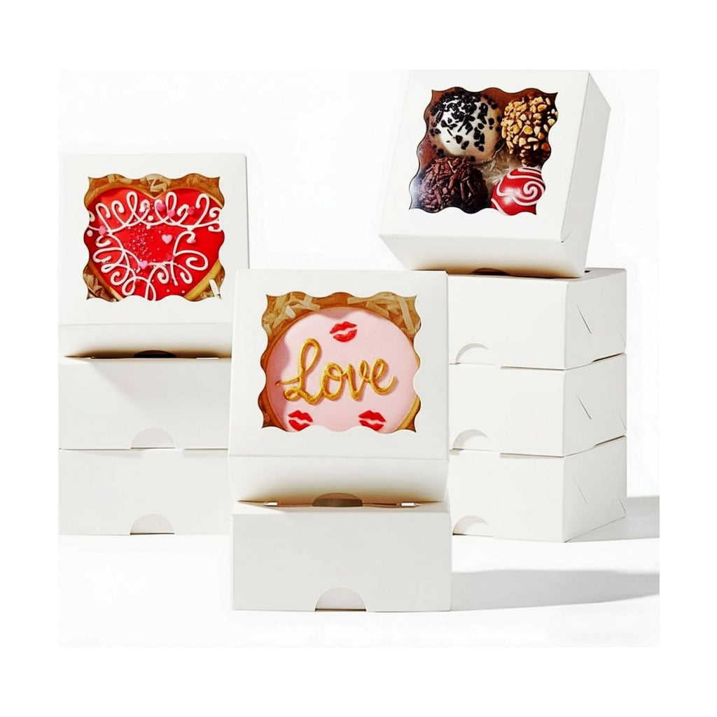 3.2x3.2x1.5 Inches 50PCS Mini Bakery Boxes with Window for Cookies, Soap, Chocolate Truffle, Donut, Macaron(White)