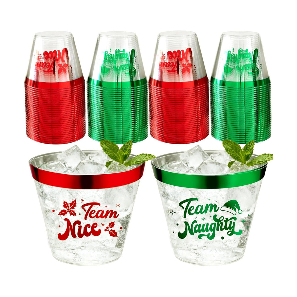 60Pcs Naughty or Nice Christmas Party Decorations Cups - 9Oz Naughty and Nice Christmas Red Green Disposable Plastic Drinking Cups for Xmas Wedding Thanksgiving Birthday Holiday Party Supplies