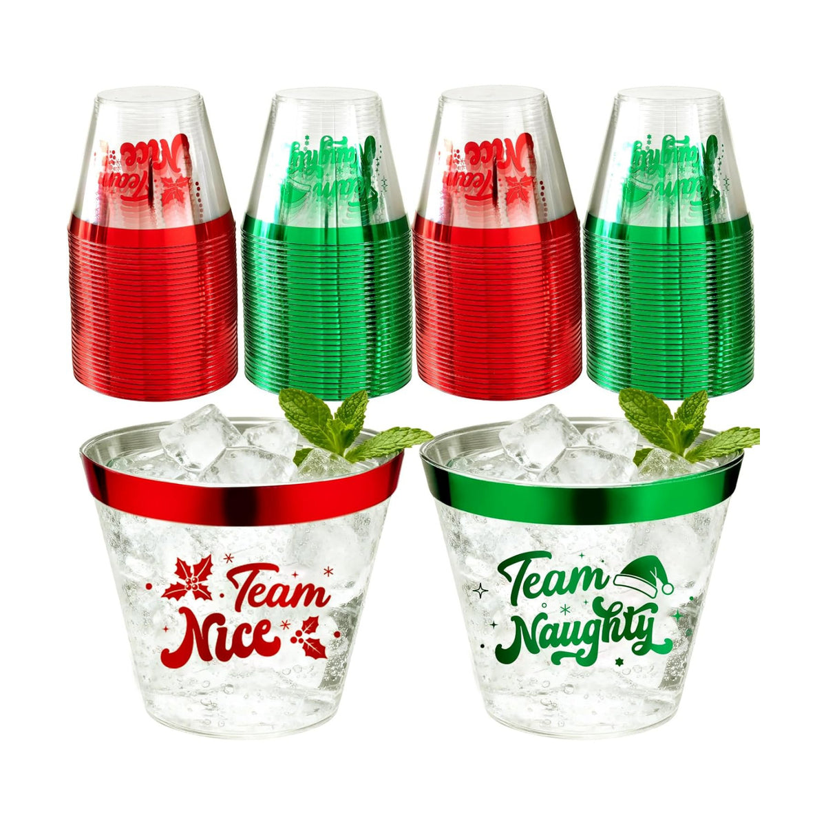 60Pcs Naughty or Nice Christmas Party Decorations Cups - 9Oz Naughty and Nice Christmas Red Green Disposable Plastic Drinking Cups for Xmas Wedding Thanksgiving Birthday Holiday Party Supplies