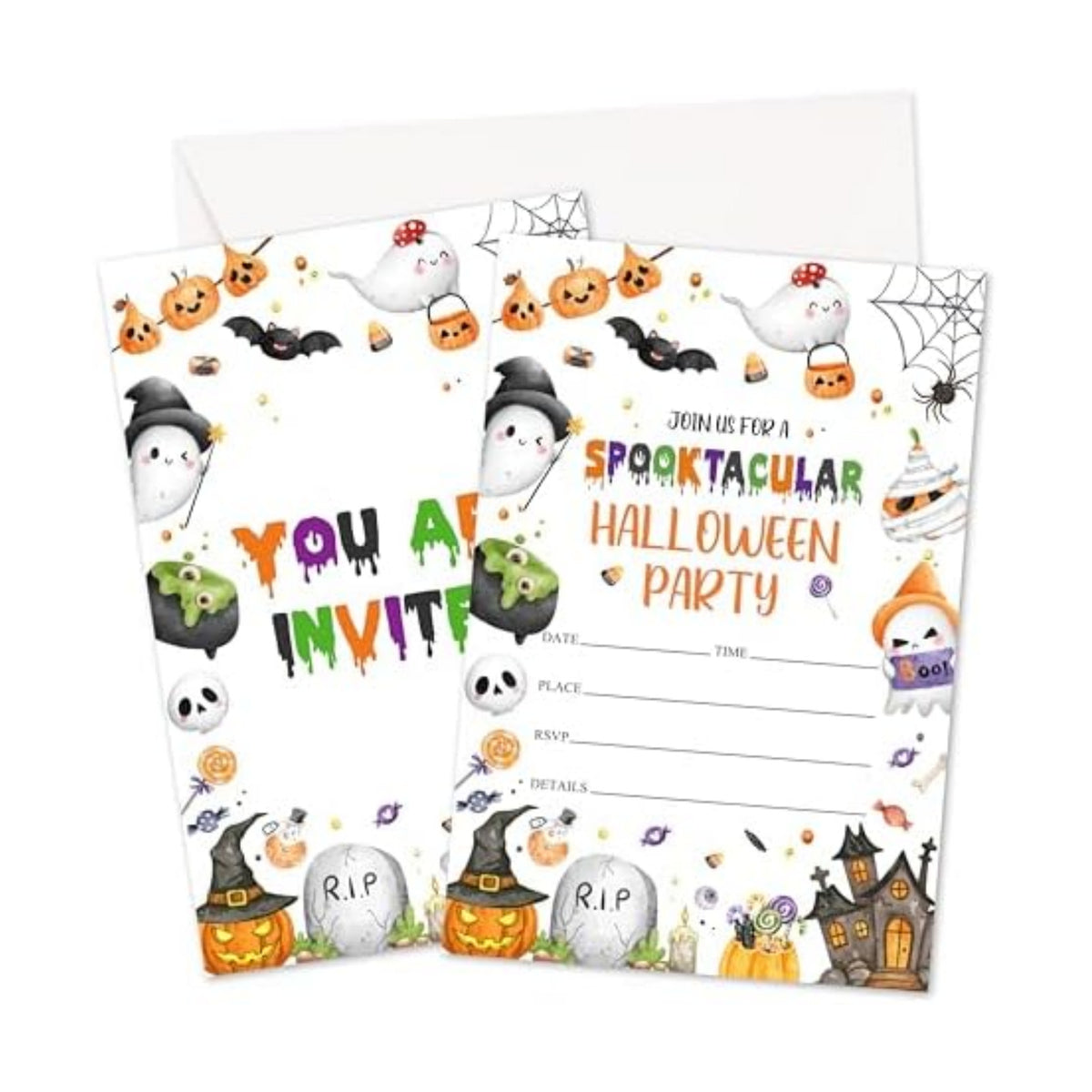 Halloween Party Invitations, Pumpkin Ghost Invites Cards With Envelopes, Fall Holiday Celebration Favors Supplies, 25pcs Invitation Card for Halloween Wedding Birthday Baby Shower -08