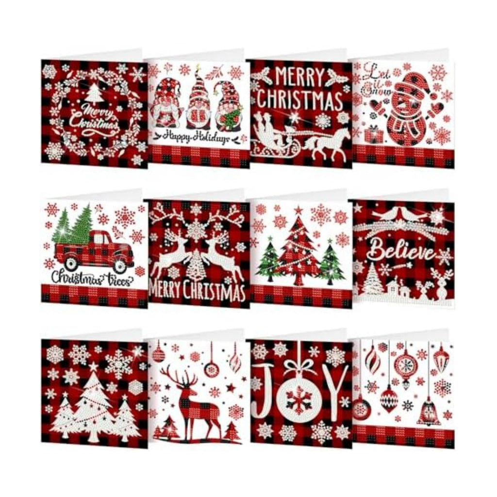 Saillong 12 Pack Plaid Christmas Diamond Greeting Cards with Envelopes