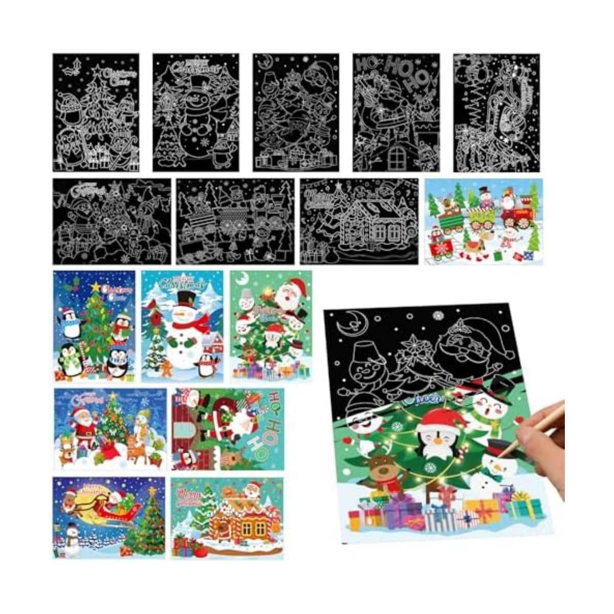Marspark 24 Pcs Christmas Scratch Paper Xmas Scratch Crafts Bulk for Kids